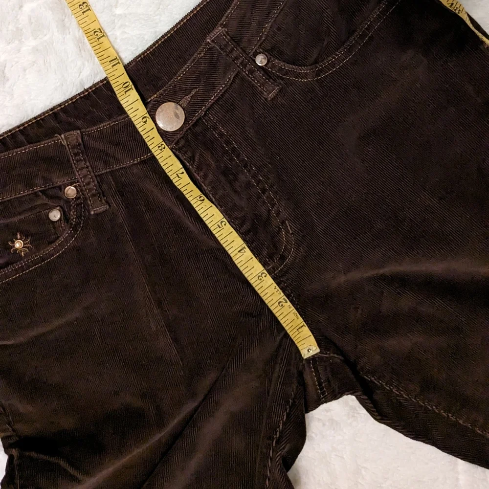 Fashion Bug Corduroy Flared Pants Dark Brown Stretch Embroidery Cotton Fall